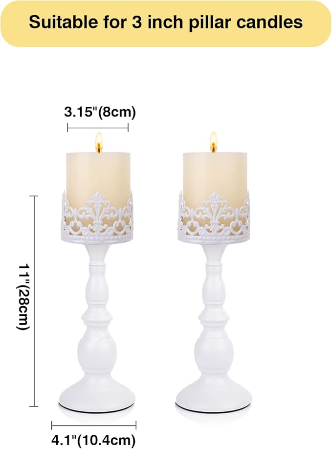 Candle Holders for Pillar Candles Gothic Matte Black Vintage Tall Candle Holders Set of 2 Decorative Large Table Centerpieces Candle Stand Decor (Black 2PCS A)