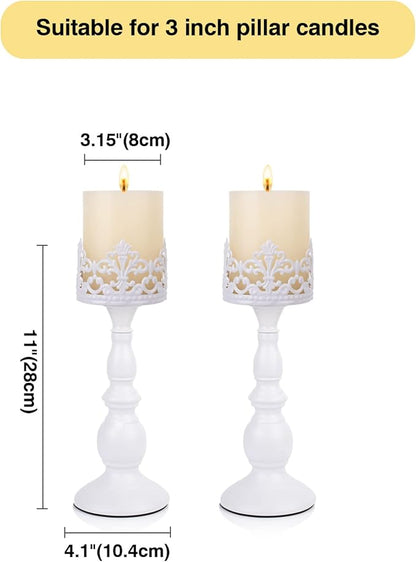 Candle Holders for Pillar Candles Gothic Matte Black Vintage Tall Candle Holders Set of 2 Decorative Large Table Centerpieces Candle Stand Decor (Black 2PCS A)