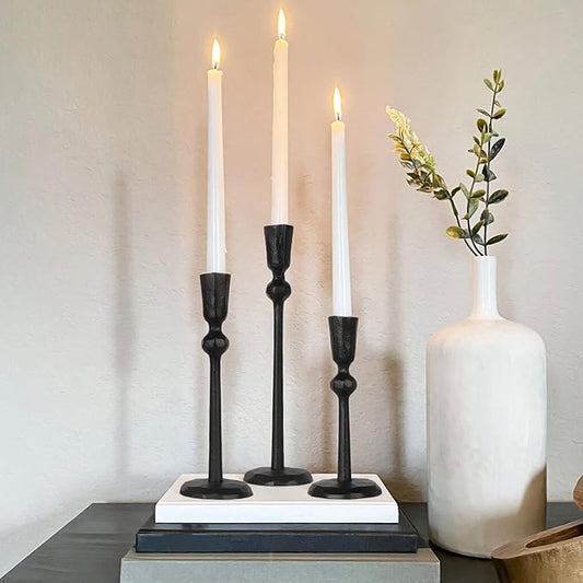 Iron Taper Candle Holder - Set of 3 Decorative Candle Stand, Candlestick Holder for Wedding, Dinning, Party
