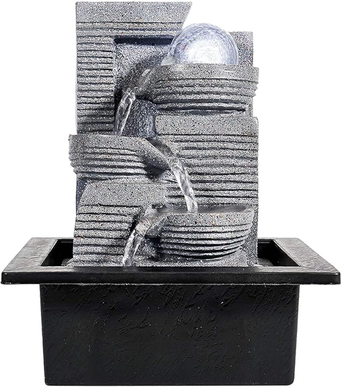 Living White Light LED Indoor Fountain, Living Room Desk Fountain Decoration with Lighting, Resin, 17 x 22 x 25 cm