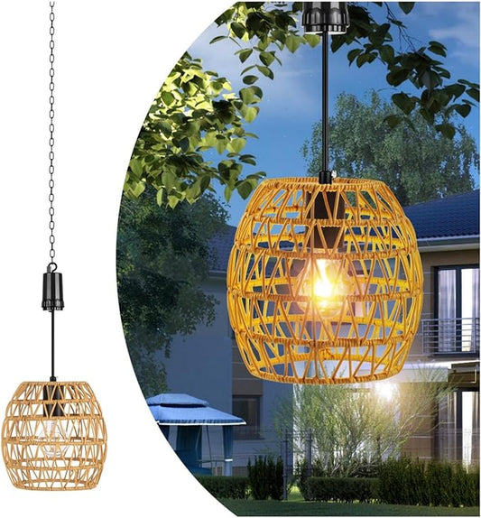 Outdoor Hanging Lamp with Battery, IP44 Waterproof Battery Pendant Light, 6 Hour Timer, Hanging Light Battery for Patio, Bar, Garden, Patio, Living Room, Bedroom, Boho Decoration
