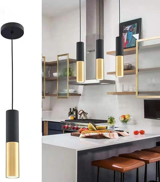 GU10 Dia 6CM L30CM Black Gold LED Pendent Light Spotlights Mini Island Pendant Lighting for Kitchen Island Dinning Room,Bedroom,Bar, Matte Black Kitchen Island