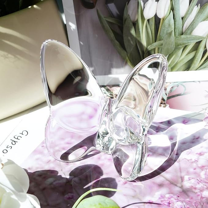 Crystal Butterfly Figurines,Flying Butterfly Figurine Decor Crystal Cut Glass Butterfly Ornament Statue Animal Collectible Home Ornament Decor Transparent