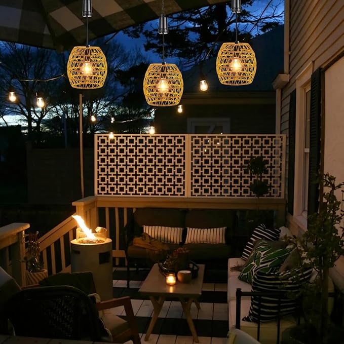 Outdoor Hanging Lamp with Battery, IP44 Waterproof Battery Pendant Light, 6 Hour Timer, Hanging Light Battery for Patio, Bar, Garden, Patio, Living Room, Bedroom, Boho Decoration