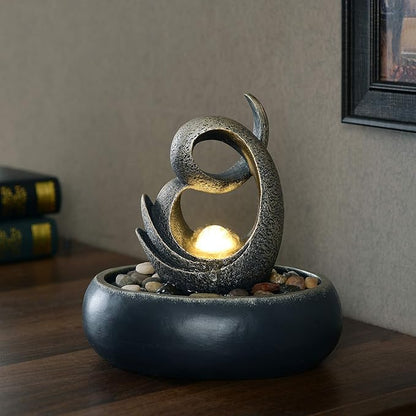 Teamson Home Indoor Table Water Feature Small Zen Fountain with Lights