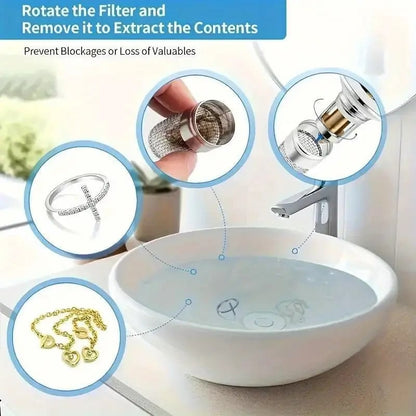 CILIFER® 🔥Bathroom Sink Stopper Hair Catcher. Universal Pop Up Sink Drain Filter with Stainless Steel Filter Basket. Bathroom Sink Drain Strainer