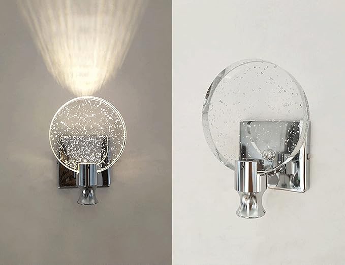 Crystal Wall Light, Silver LED Wall Light, Vintage Round Crystal Lamp for Living Room, Bedroom, Bedside Table, Bathroom, Hallwayl Wal