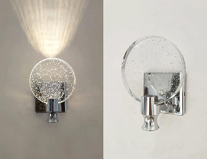 Crystal Wall Light, Silver LED Wall Light, Vintage Round Crystal Lamp for Living Room, Bedroom, Bedside Table, Bathroom, Hallwayl Wal