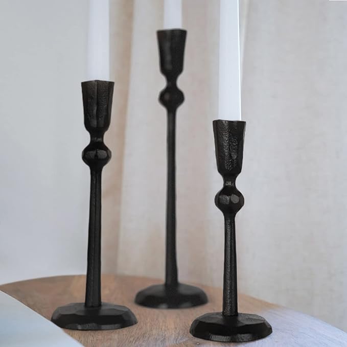 Iron Taper Candle Holder - Set of 3 Decorative Candle Stand, Candlestick Holder for Wedding, Dinning, Party