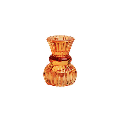 Talking Tables Small Orange Glass Candlestick Holder | Ribbed for Home Décor, Accessories, Halloween Table Decorations, Indoor or Outdoor Dinner Party, Birthday, Wedding