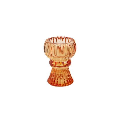 Talking Tables Small Orange Glass Candlestick Holder | Ribbed for Home Décor, Accessories, Halloween Table Decorations, Indoor or Outdoor Dinner Party, Birthday, Wedding