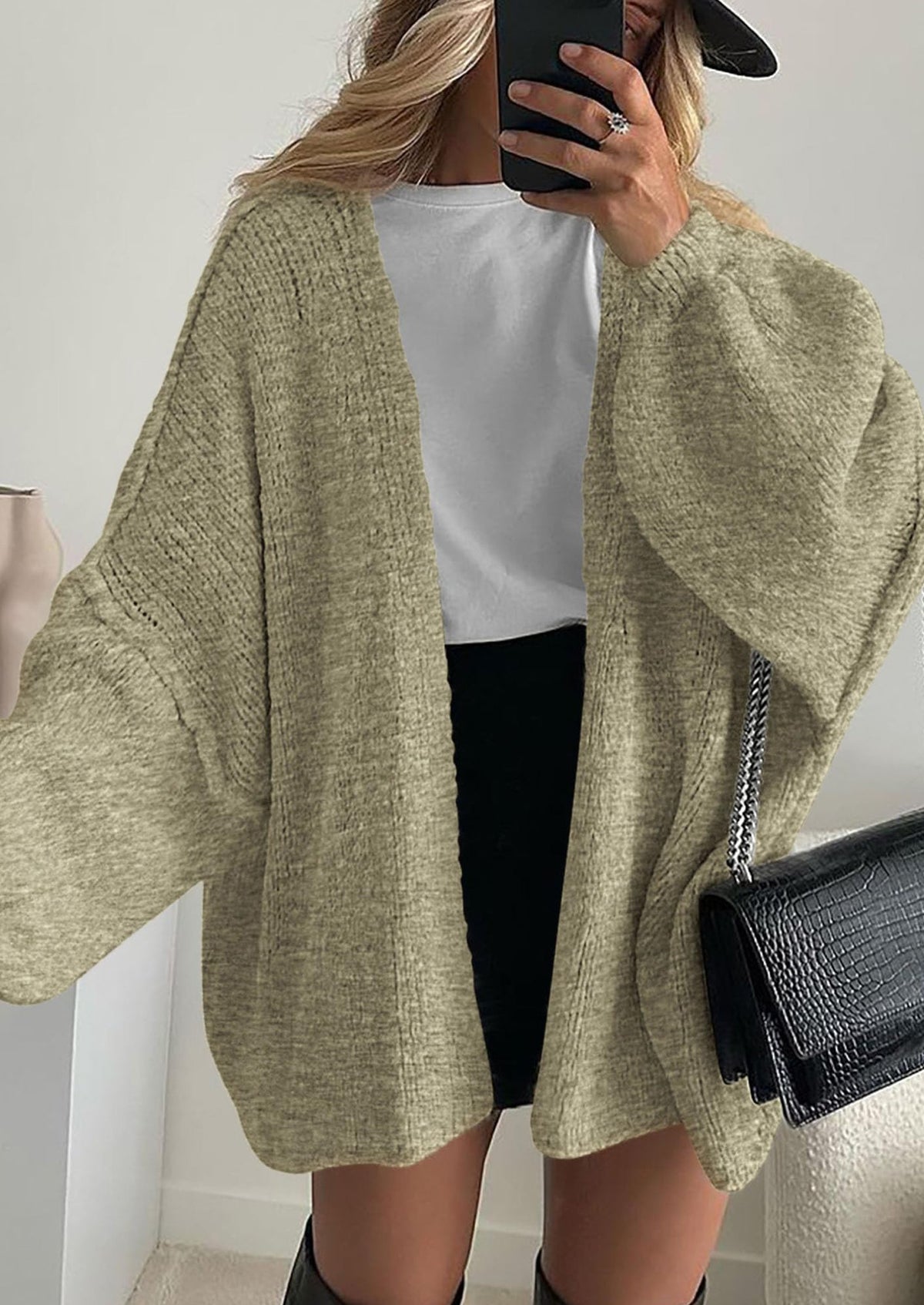 SFRCORD® Womens Oversized Cardigan Sweaters Fall Long Lantern Sleeve Knit Open Front Lightweight Sweater