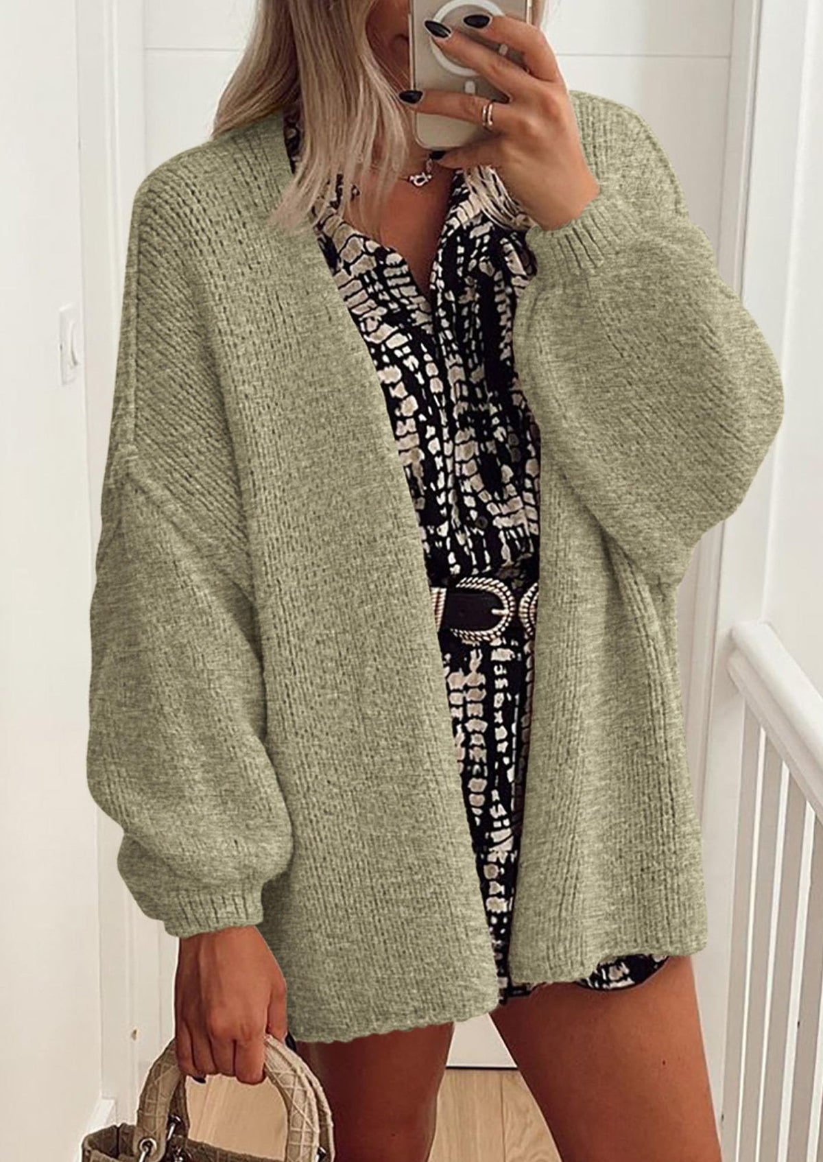 SFRCORD® Womens Oversized Cardigan Sweaters Fall Long Lantern Sleeve Knit Open Front Lightweight Sweater