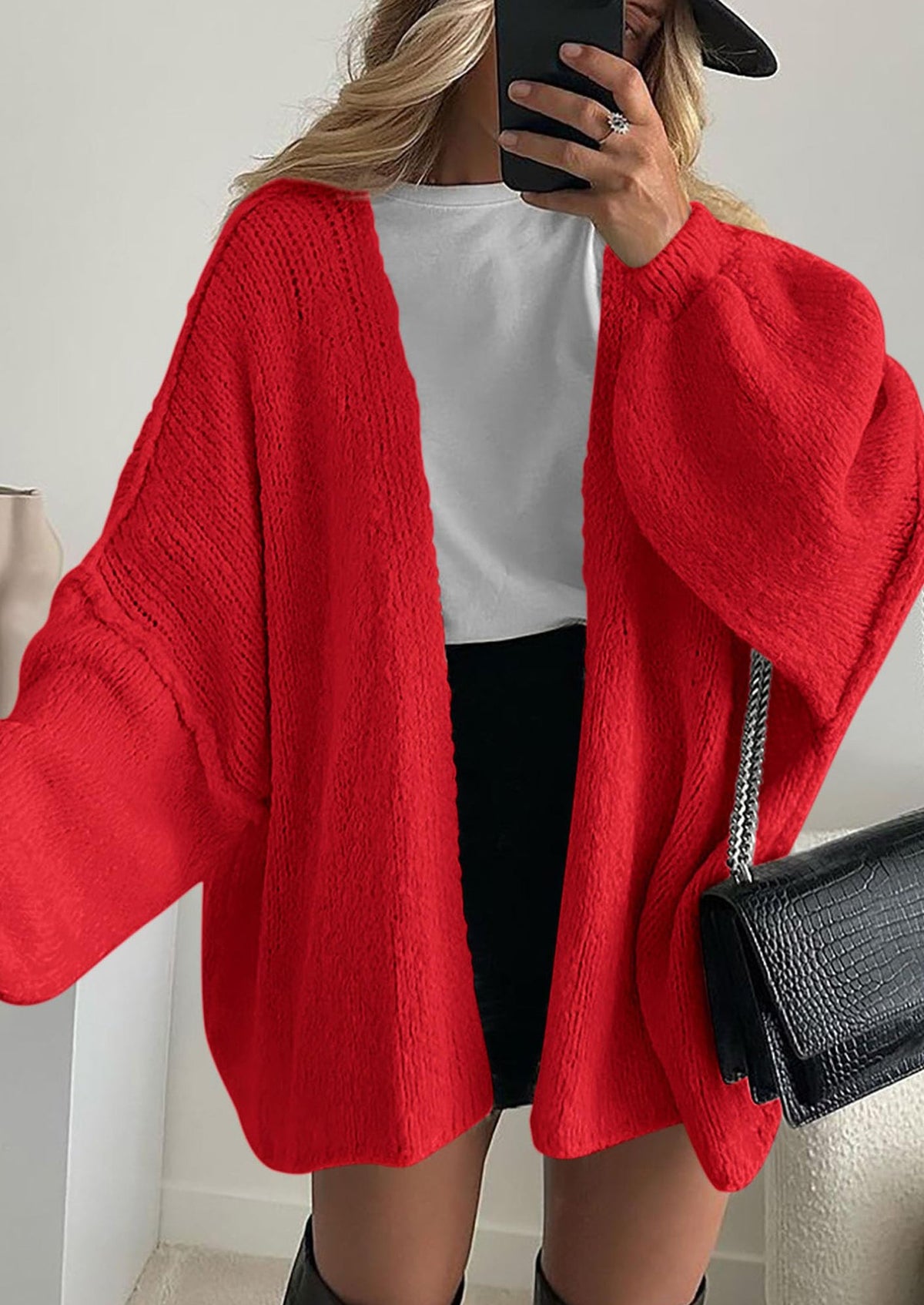 SFRCORD® Womens Oversized Cardigan Sweaters Fall Long Lantern Sleeve Knit Open Front Lightweight Sweater