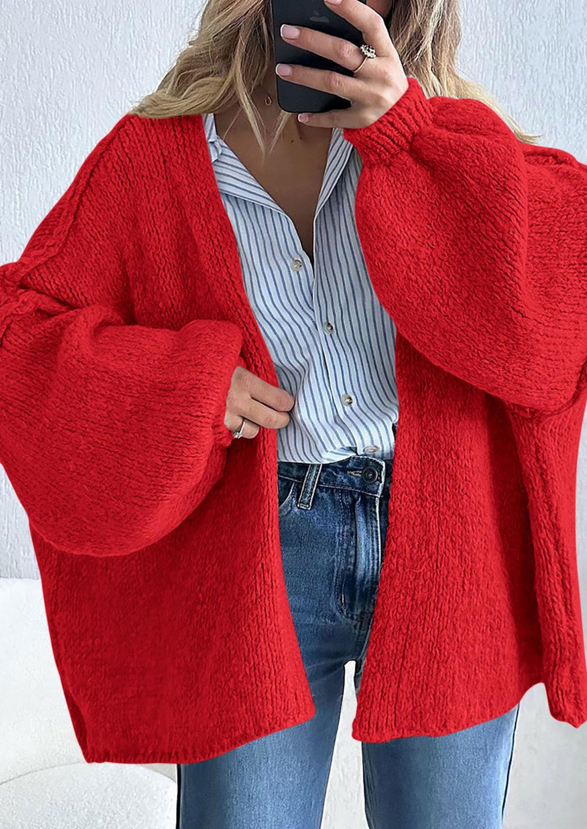 SFRCORD® Womens Oversized Cardigan Sweaters Fall Long Lantern Sleeve Knit Open Front Lightweight Sweater