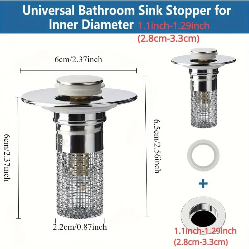 CILIFER® 🔥Bathroom Sink Stopper Hair Catcher. Universal Pop Up Sink Drain Filter with Stainless Steel Filter Basket. Bathroom Sink Drain Strainer